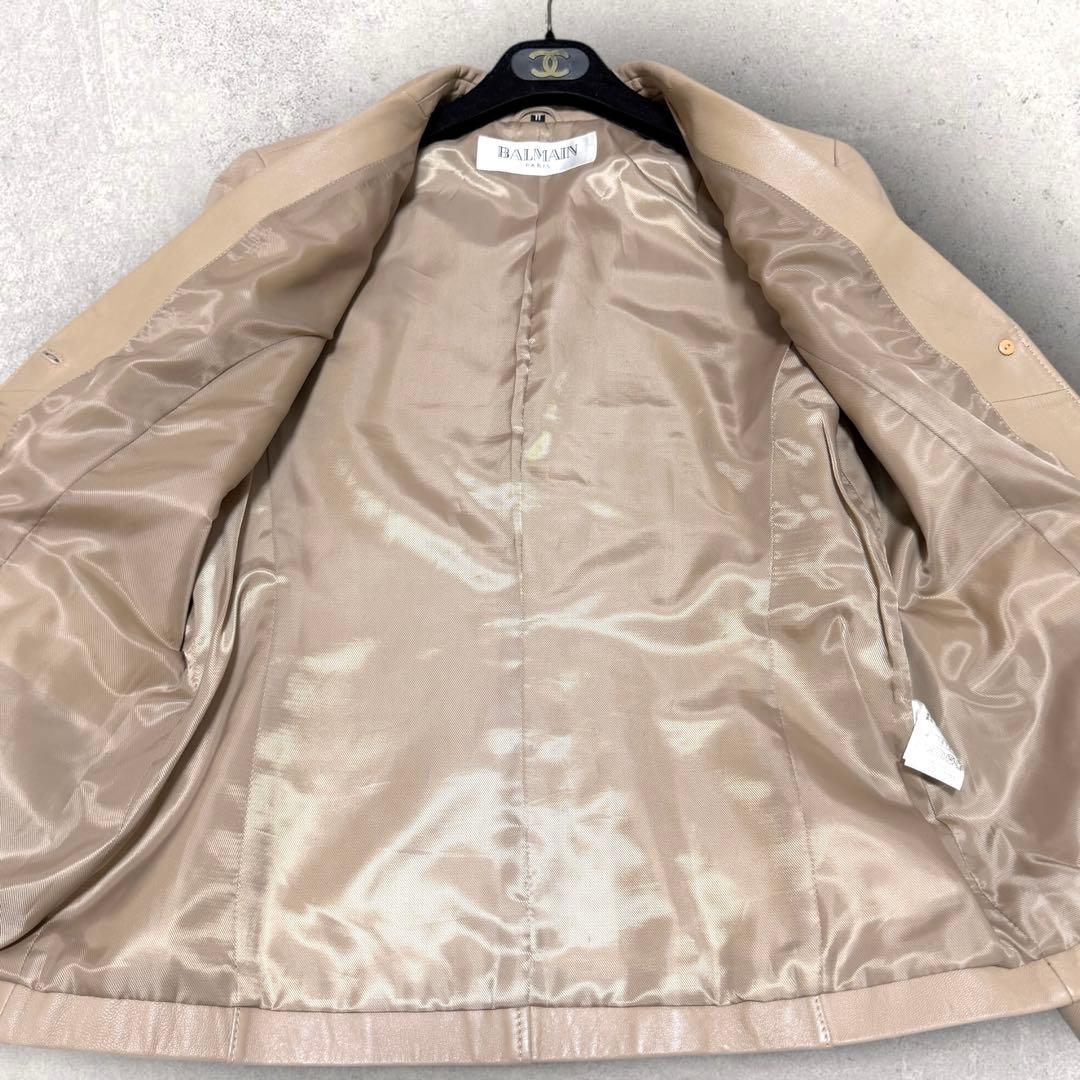 バルマン BALMAIN 羊革テーラードジャケット ベージュ 11号