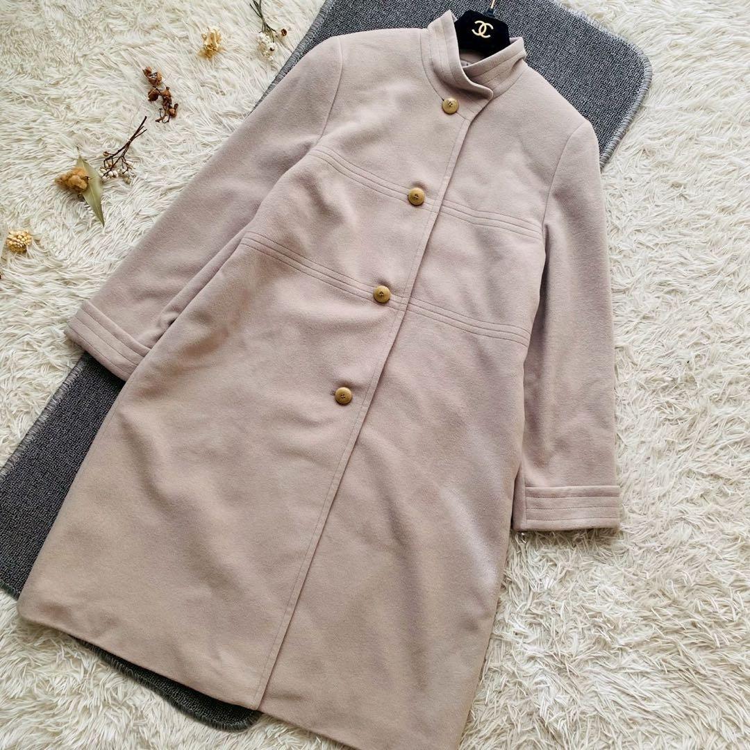 レリアン●極美品●日本製アンゴラ100% Aライン翡翠釦スタンドカラーコート L