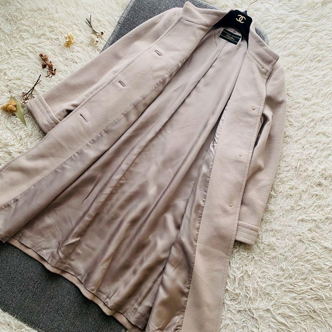 レリアン●極美品●日本製アンゴラ100% Aライン翡翠釦スタンドカラーコート L