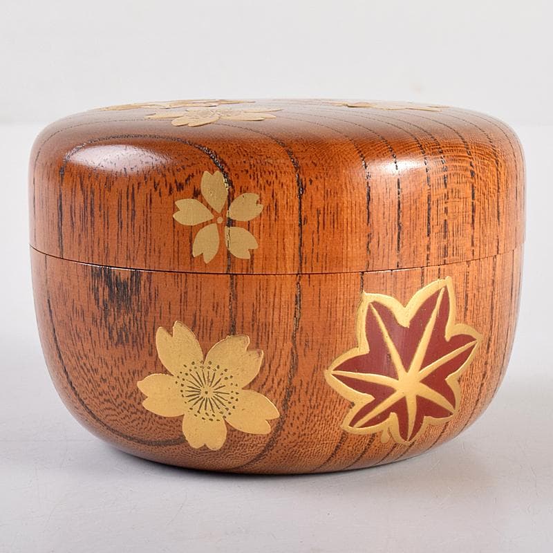 茶道具　雲錦蒔絵　木地棗　裏千家十一代精中宗室（玄々斎）極め箱　M　R7663