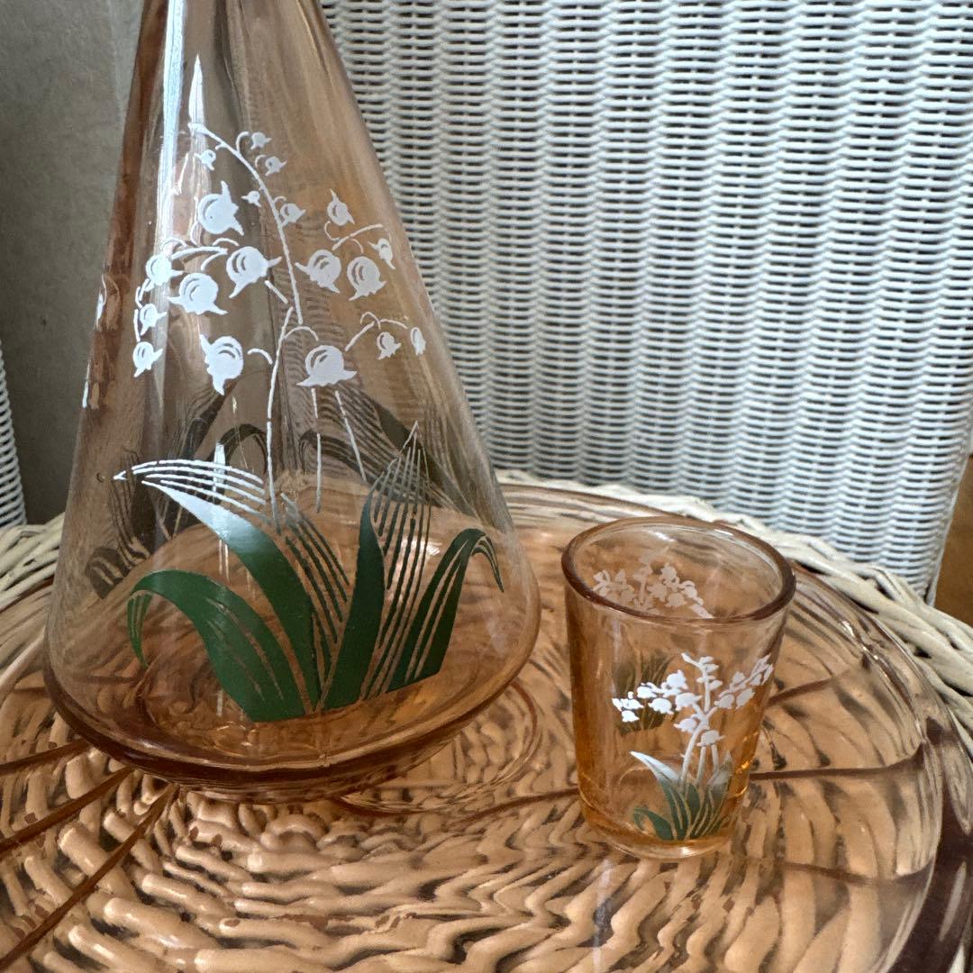 フランス　アンティーク　スズランカラフ 　ミニグラス　ガラストレイ