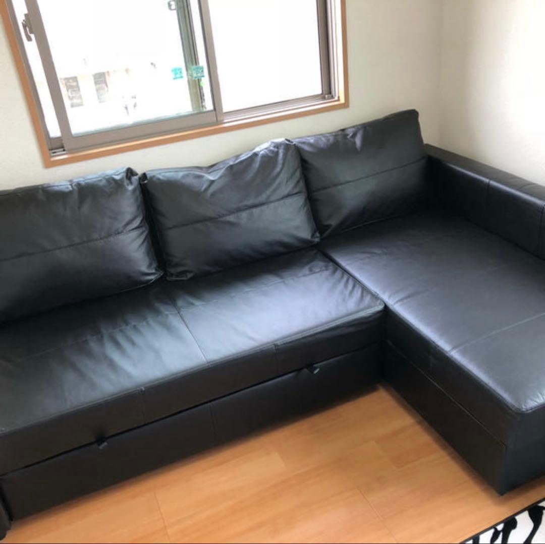 (送料込み) IKEA L字型レザーソファベッド