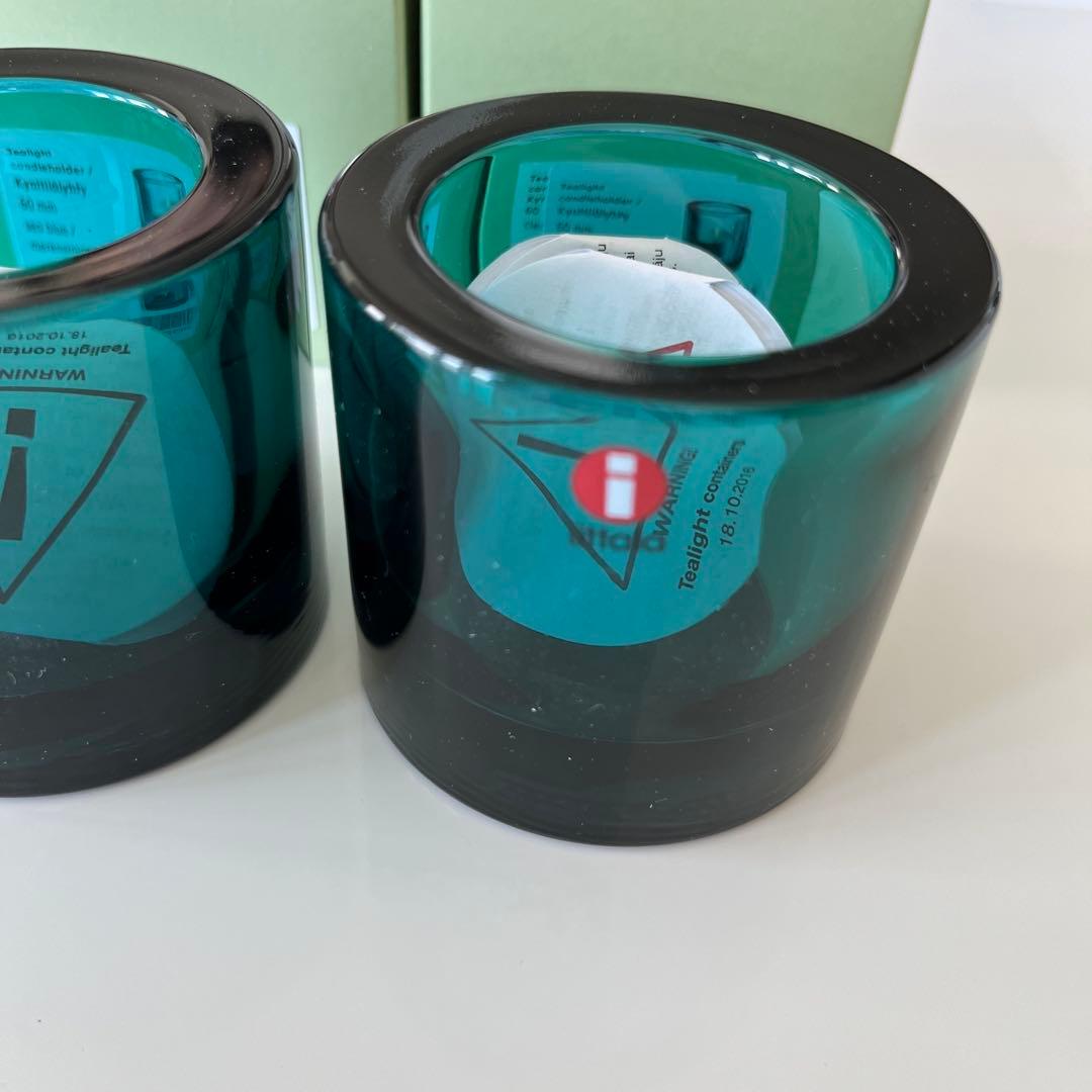 iitala marimekko KIVI シーブルー ガラスキャンドルホルダー