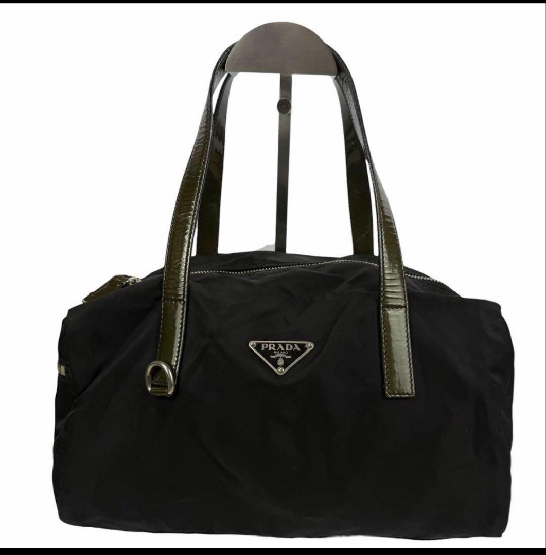 【美品】PRADA プラダ ミニボストンバッグ ナイロン ブラック 黒 白タグ