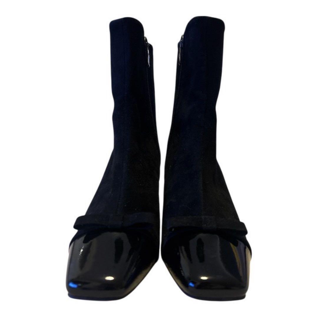 【極美品】DIANA chayコラボ　リボンショートブーツ 23 黒