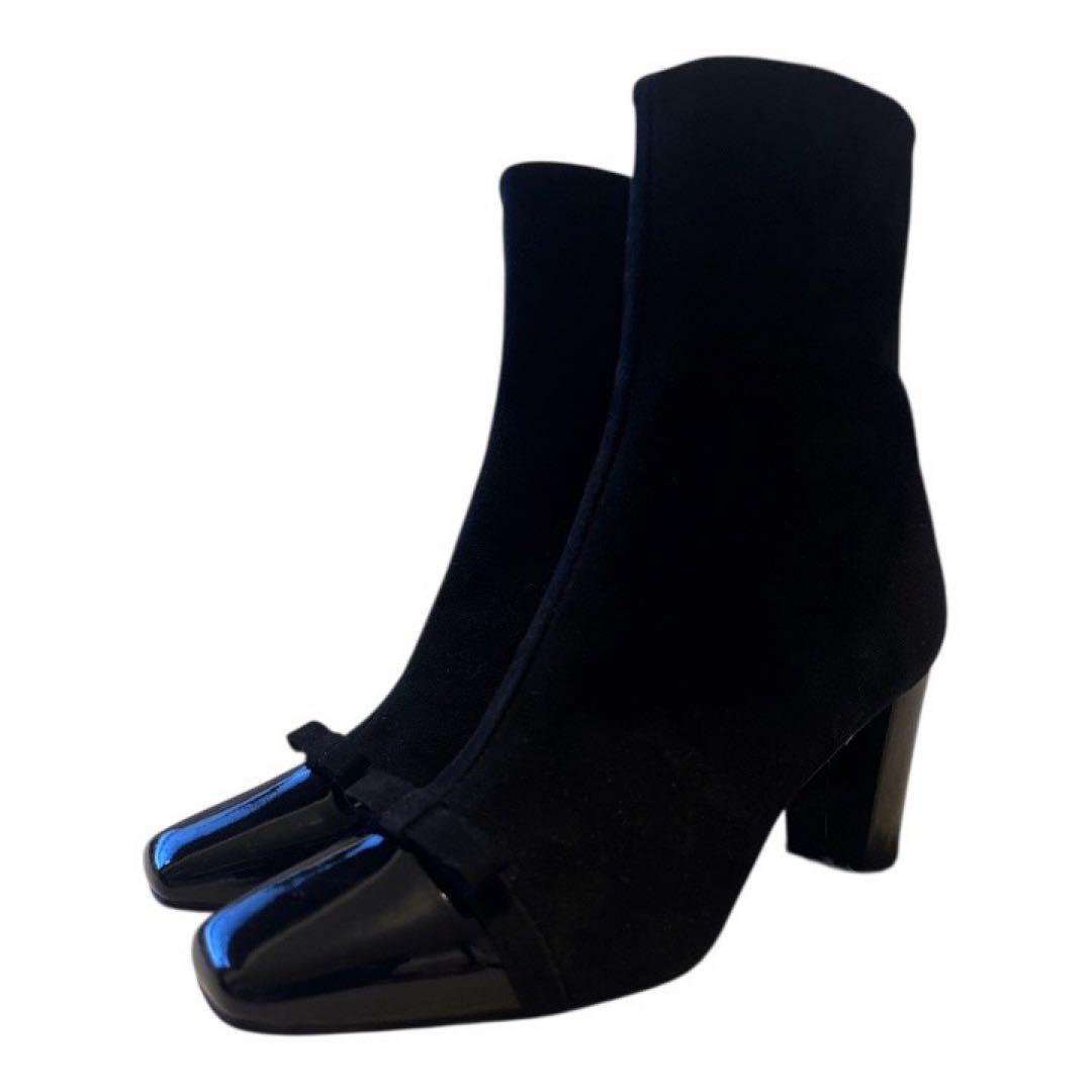 【極美品】DIANA chayコラボ　リボンショートブーツ 23 黒