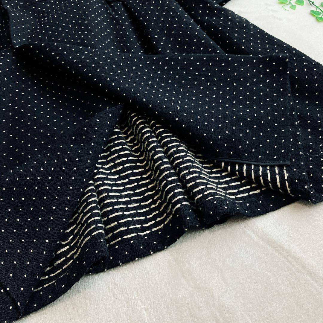 リミフゥ★ショールカラー ウールロングコート ドット柄 総柄 Aライン ギャザー