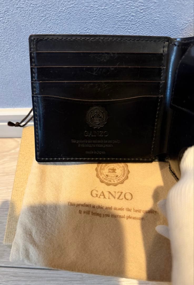 GANZO シェルコードバン ブラック 小銭入れ付き二つ折り財布