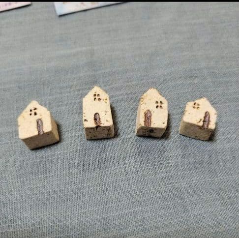 小林まり子　土の家　希少品　小皿、スプーンレスト箸置き小さなお家　手書きカード