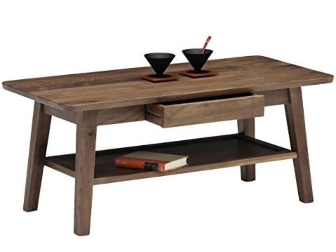 BRUNO 天然木センターテーブル 95サイズ /ウォールナット/引出し付き