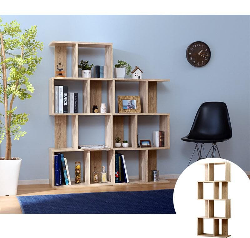 ディスプレイラック S字 4段タイプ 多目的収納 本棚 書棚 オーク