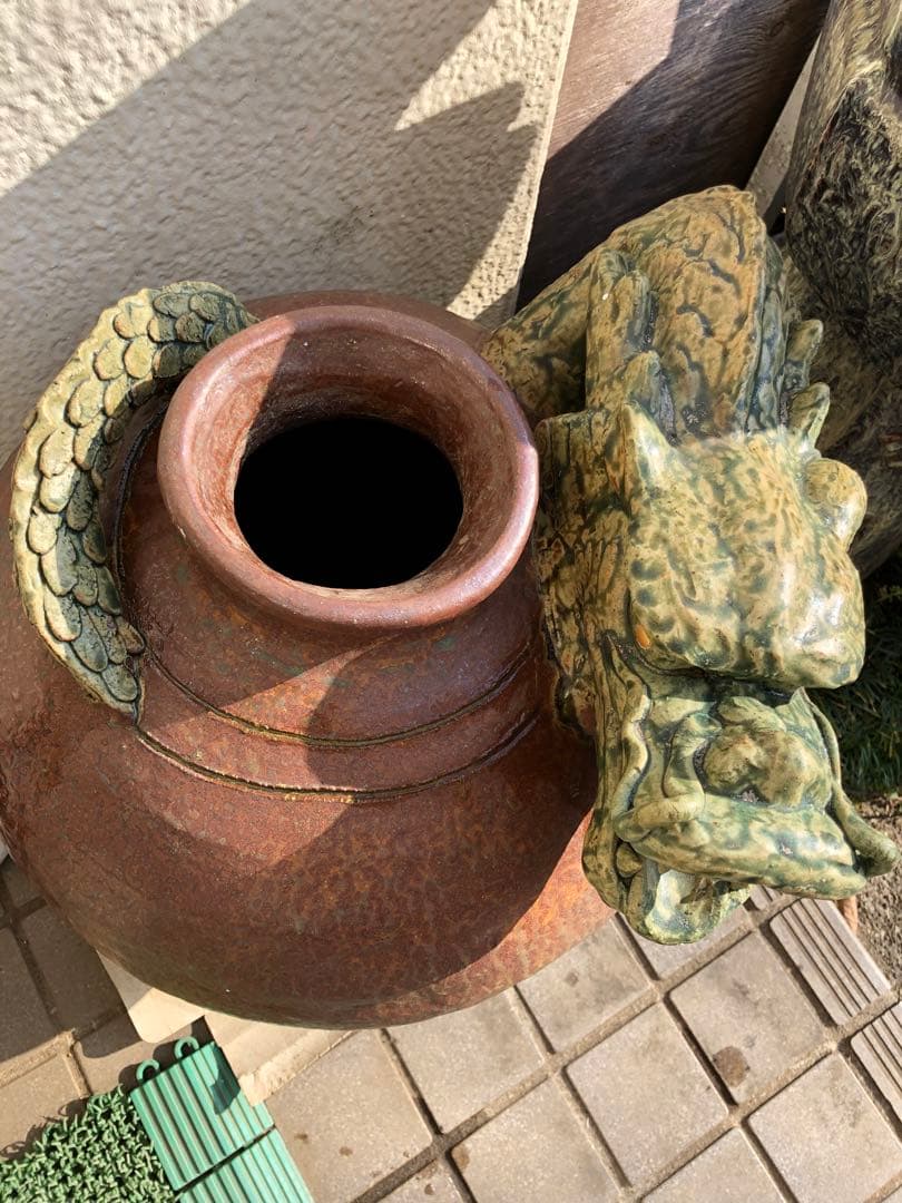 龍頭の壺　丹波焼き　18金