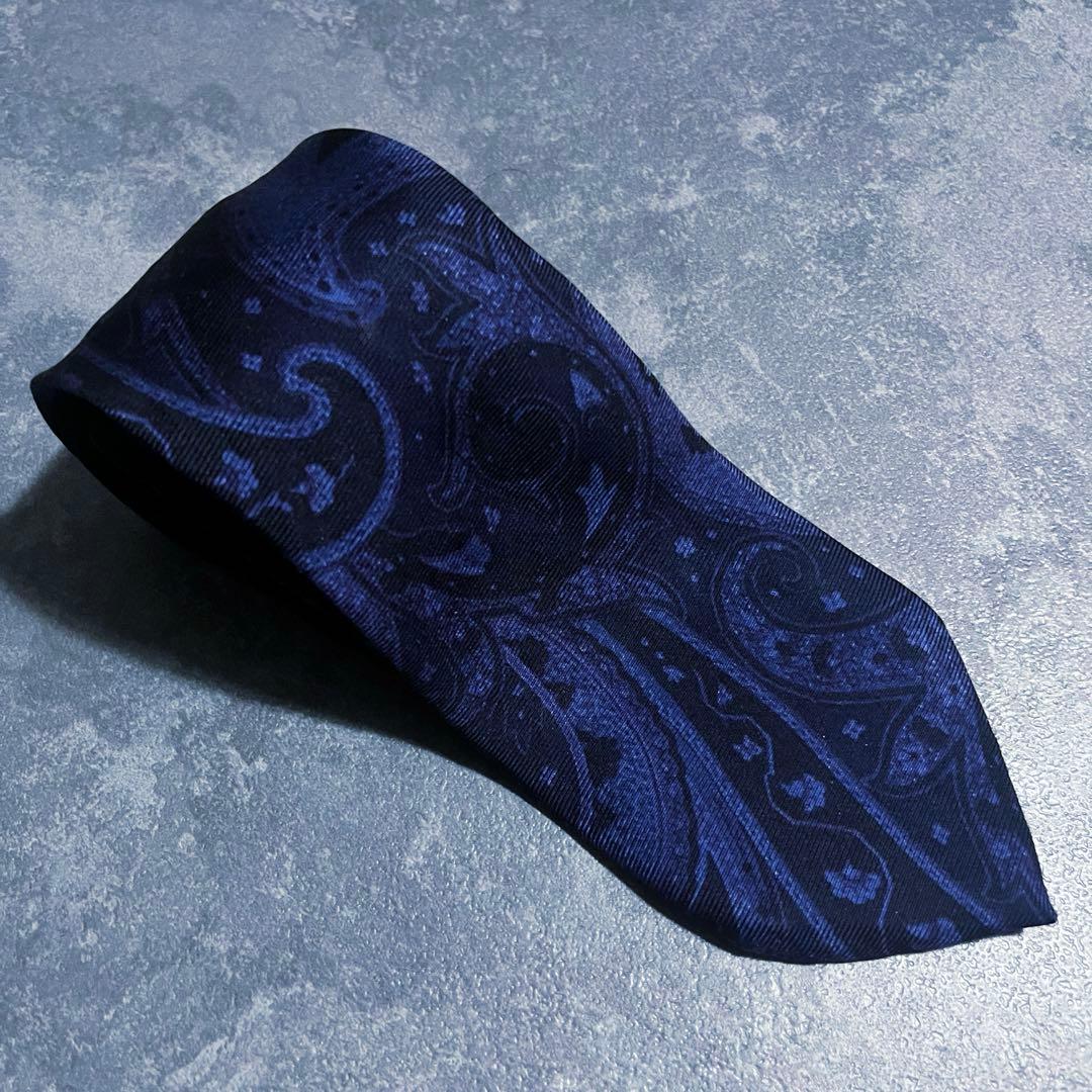 ETRO エトロ　ネクタイ　ペイズリー　シルク100% silkブルー　ネイビー