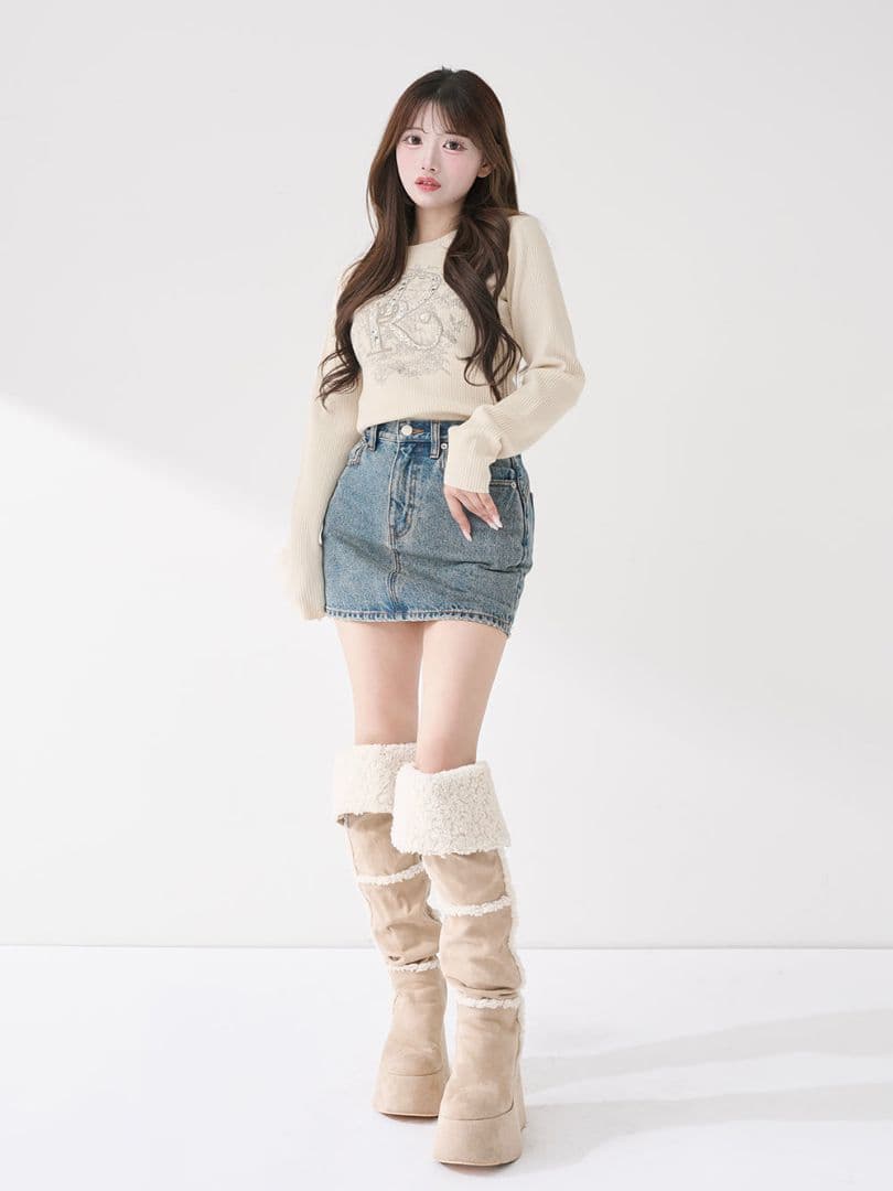 Darich　DRビジューフラワーリブニットトップス　IVO　アイボリー