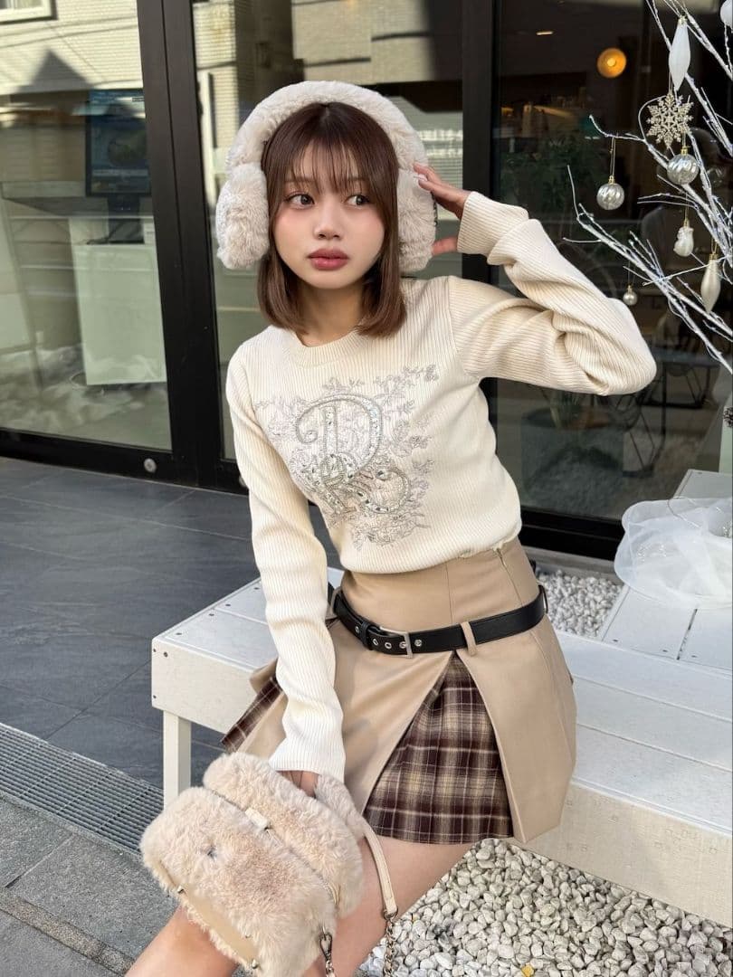 Darich　DRビジューフラワーリブニットトップス　IVO　アイボリー