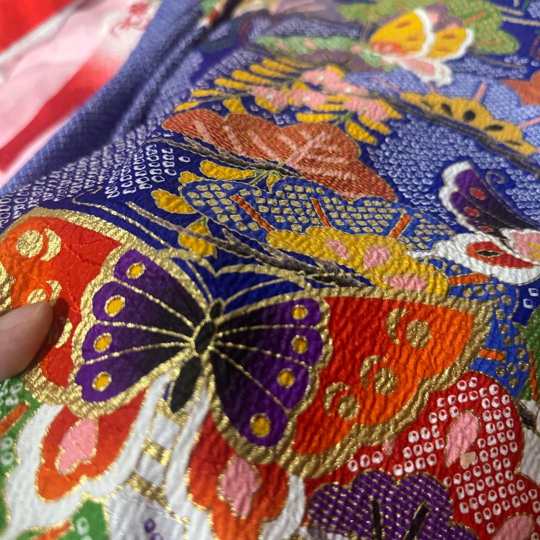 七五三 7才 着物 作り帯 小物セット 中古品 蝶々 絞り柄