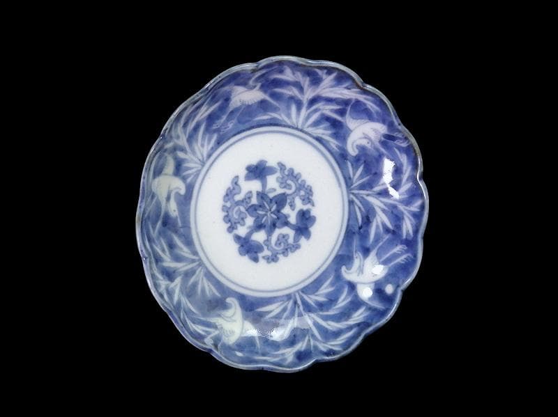 古伊万里　染付　白抜　葦に鷺の図　手塩皿　F401AS-DCj