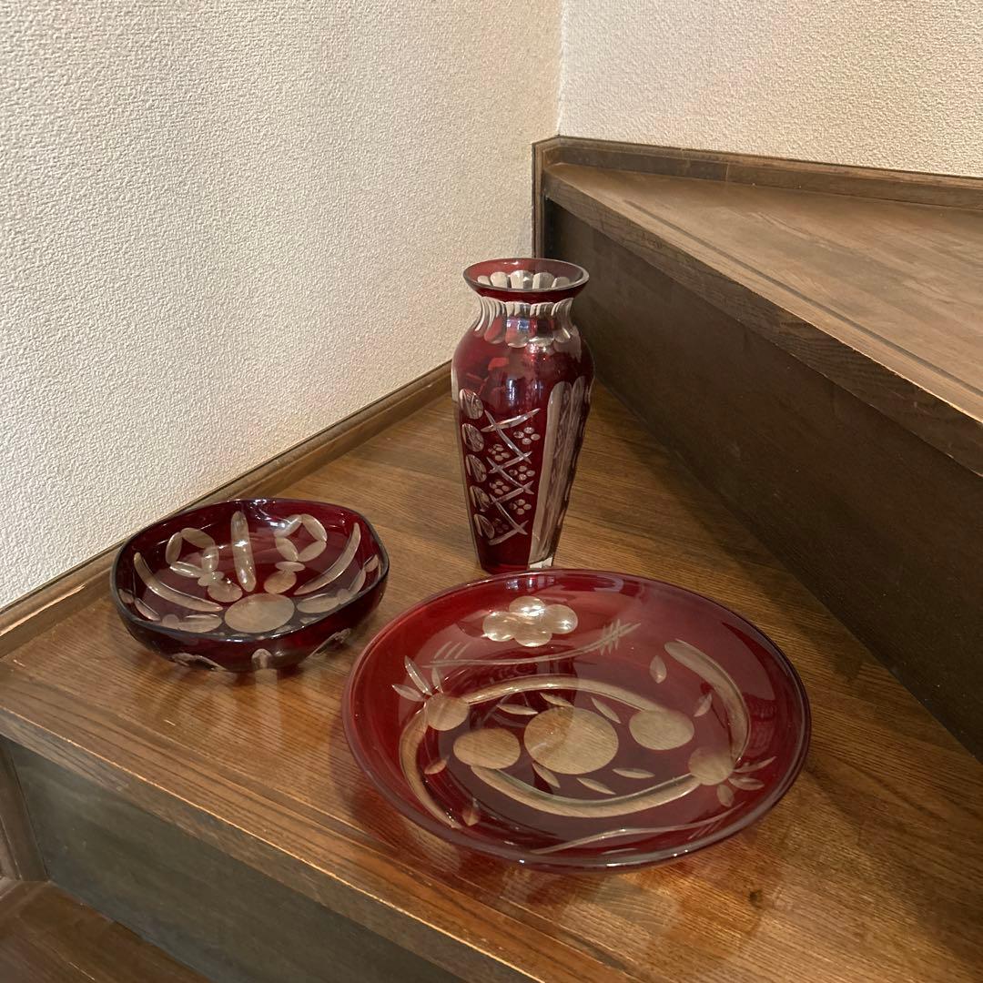 昭和レトロ　大正ガラス　アンティーク　大皿　花瓶