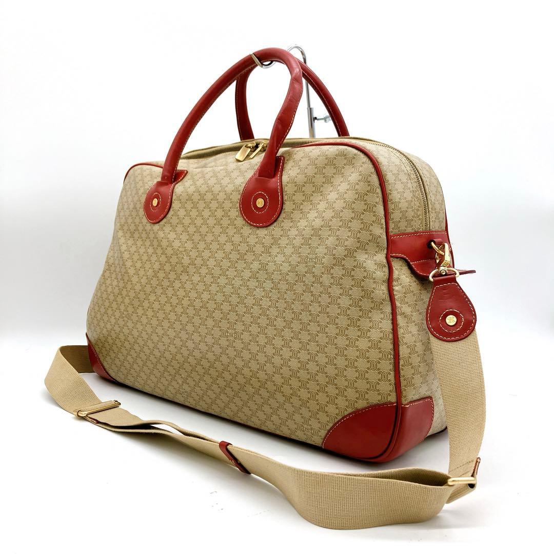 【CELINE】2wayバッグ　ボストンバッグ　マカダム柄　PVC レッド