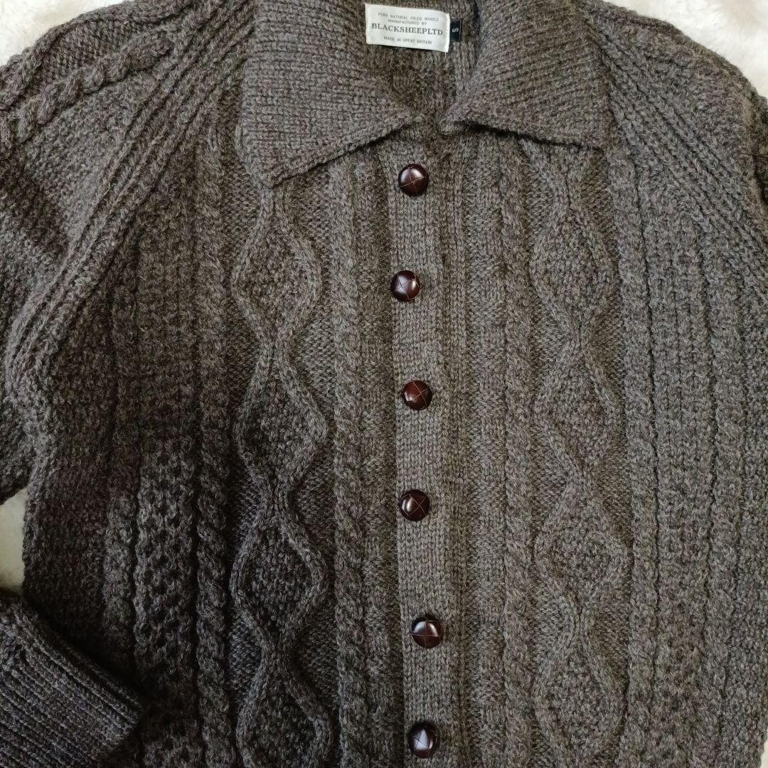 ✦BLACK SHEEP 英国製 アランニットカーディガン ピュアオイルドウール