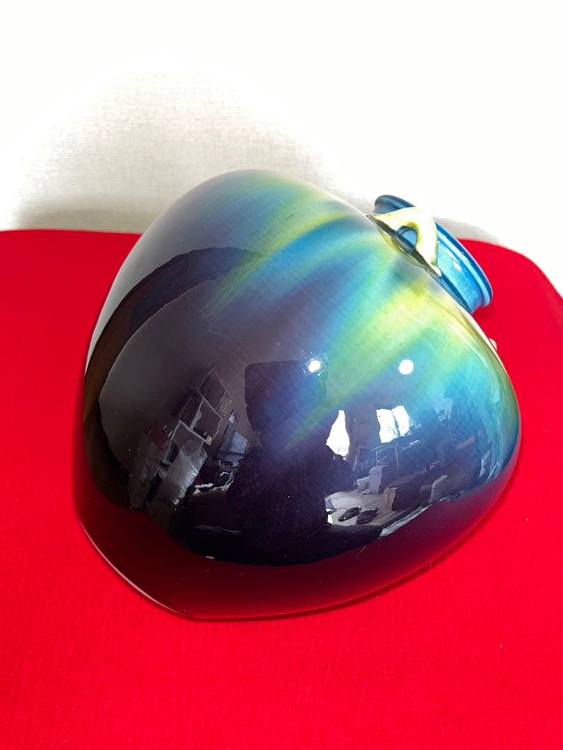 人間国宝 三代 徳田八十吉（正彦銘）耳付壺 高さ約19.5cm T166 共箱付