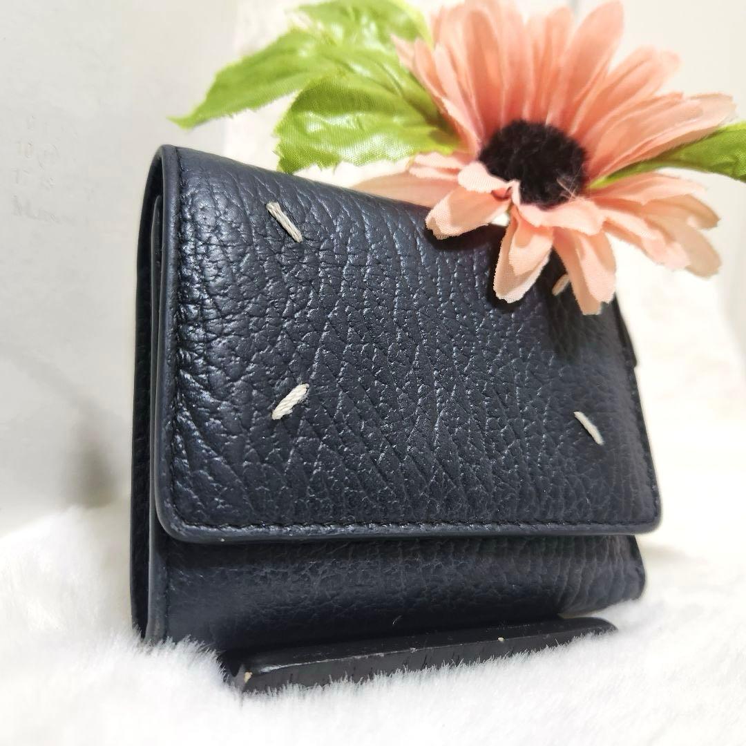 ✨極美品　正規品✨マルジェラ　三つ折り　カレンダー　4ステッチ　ブラック　レザー