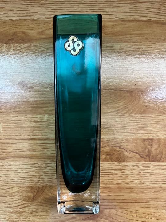 【イタリア製高級ガラス】ムラーノガラス SPロゴ グリーン×ブルー 花瓶