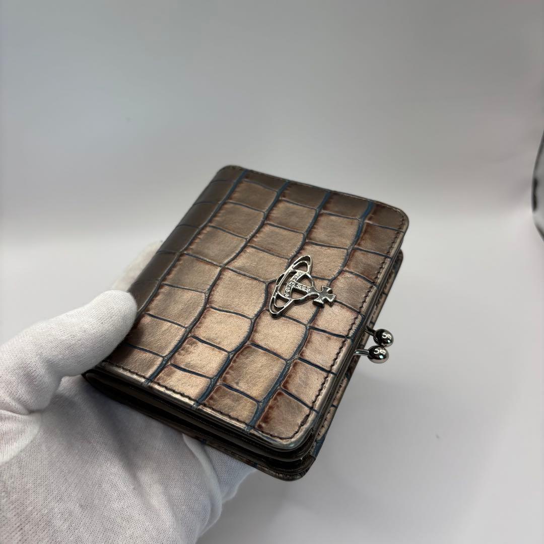 希少品　vivienne westwood 二つ折り財布　シルバー　クロコ　財布