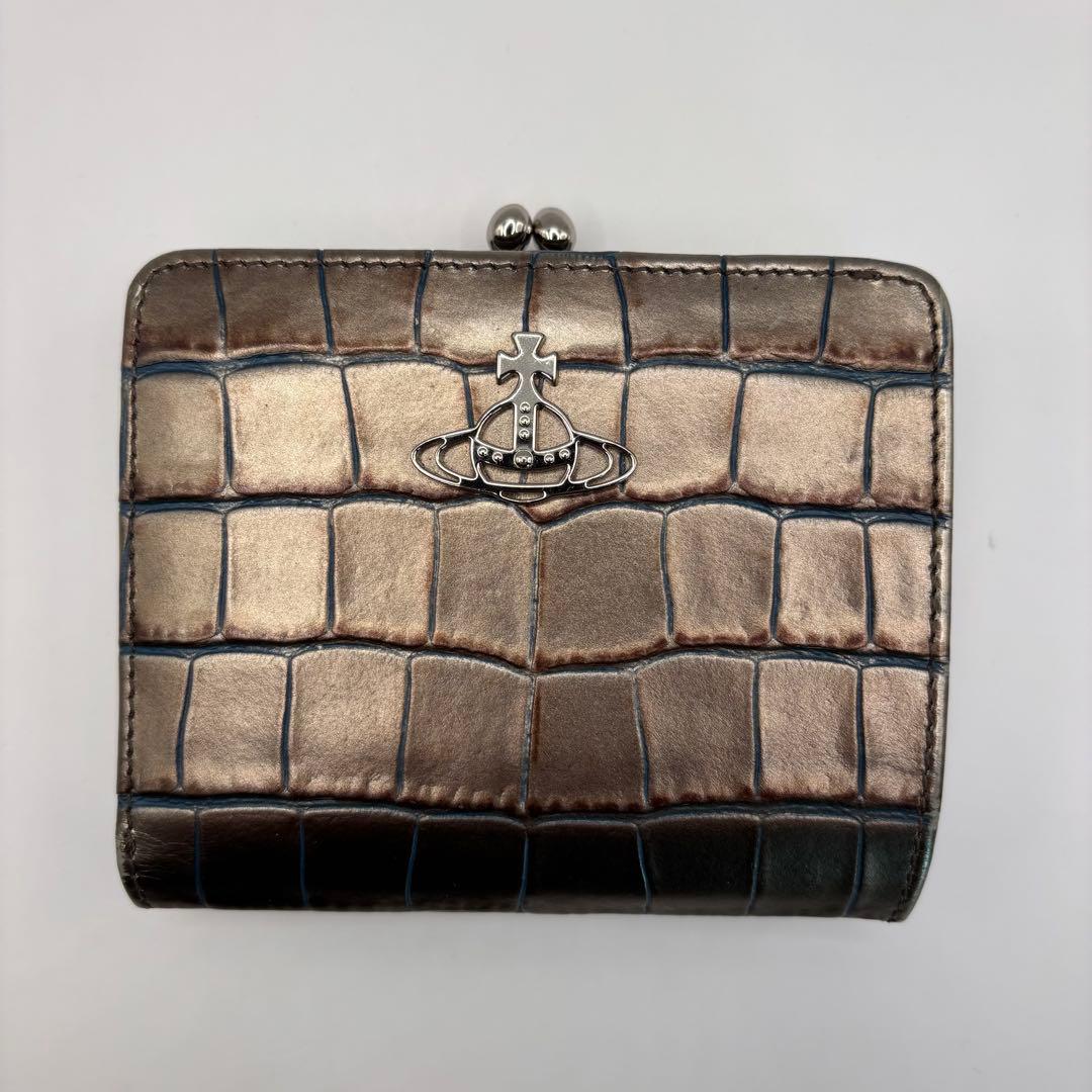 希少品　vivienne westwood 二つ折り財布　シルバー　クロコ　財布