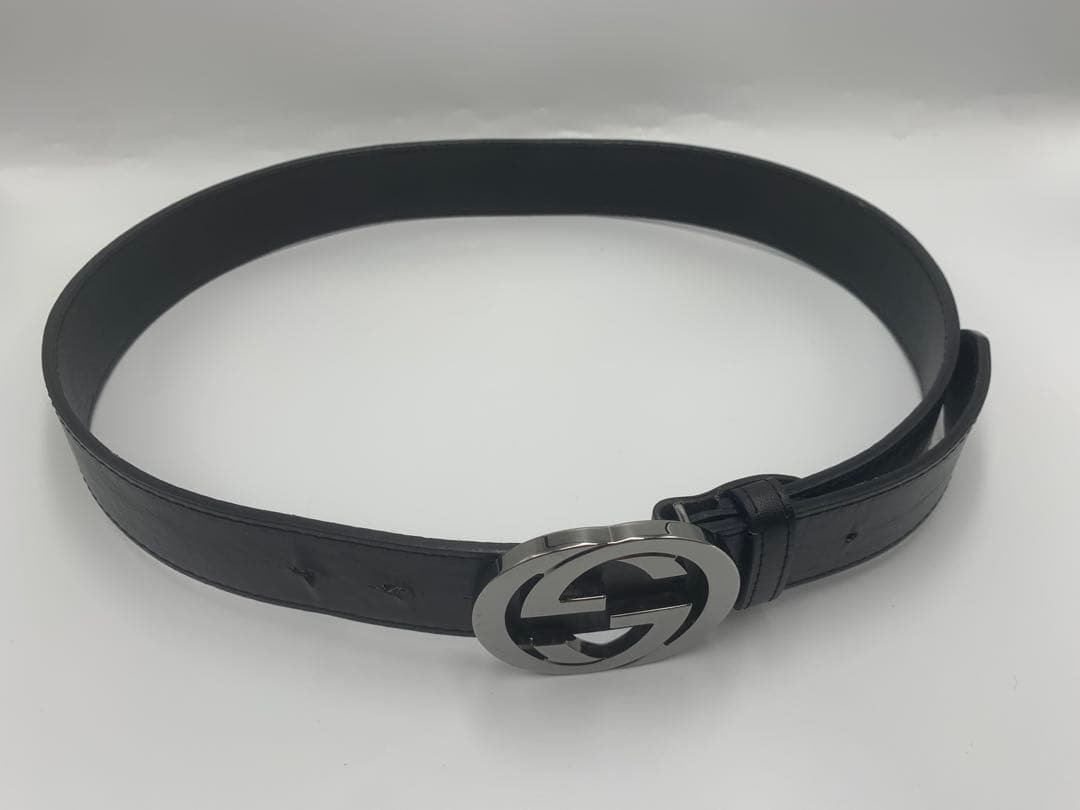 【グッチ　GUCCI ダブルGロゴ ブラックレザーベルト　シルバー
