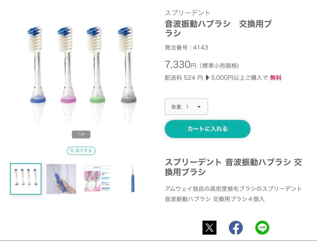 自由人　【未使用】音波振動歯ブラシ＋新品交換ブラシ(4個入)