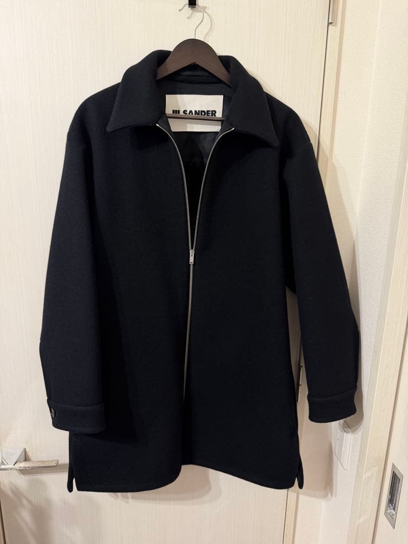半額以下JIL SANDER ブラック ジップアップフェルトコート
