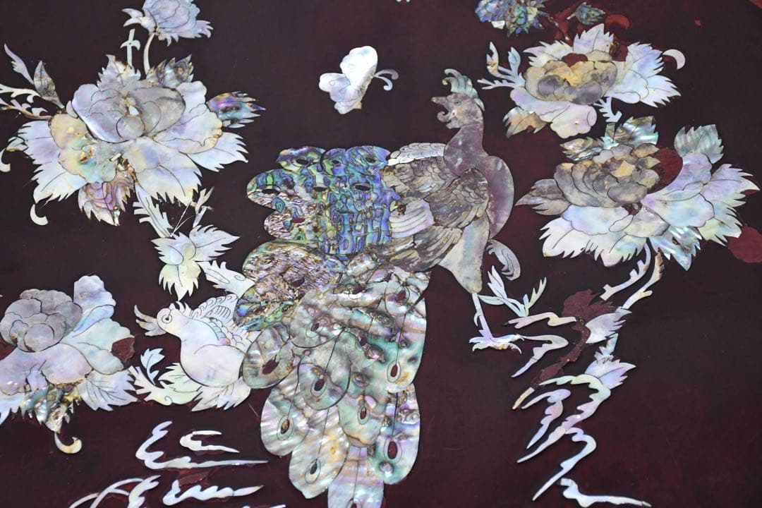 EFK24 螺鈿細工 韓国漆塗り 丸角座卓 ちゃぶ台 折れ脚 折り畳み 丸角お膳