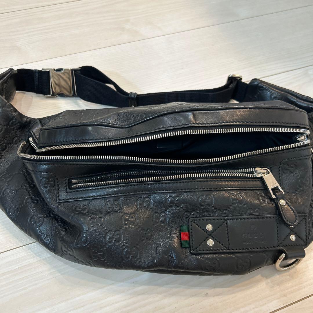⭐︎美品⭐︎グッチ ウエストバッグ GG シマ シェリーライン レザー ブラック