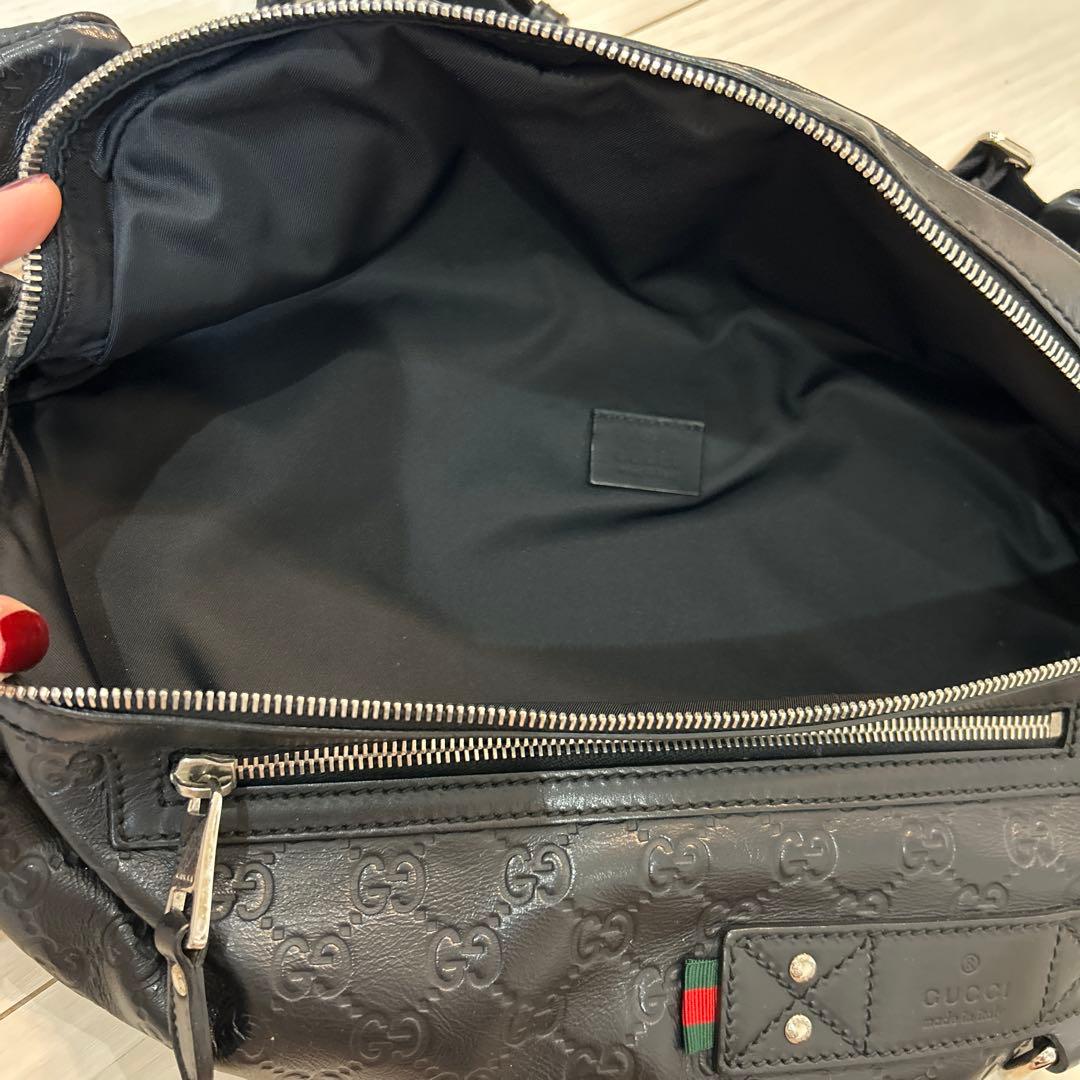 ⭐︎美品⭐︎グッチ ウエストバッグ GG シマ シェリーライン レザー ブラック