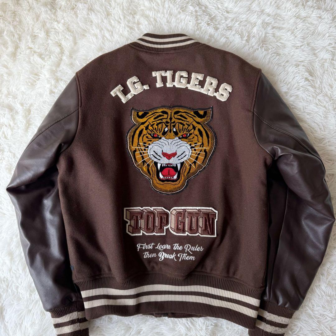 TOP GUN スタジャン TYPE MA1 ブラウン ワッペン 総柄 L相当