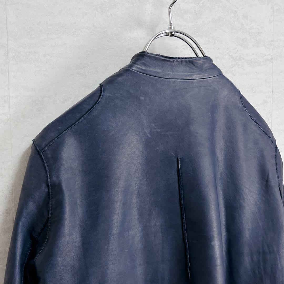 『sisii シシ』レザーライダースジャケット 牛革 洗濯可 ダブルジップ 紺青