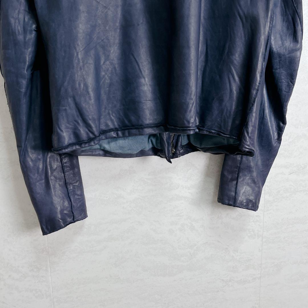 『sisii シシ』レザーライダースジャケット 牛革 洗濯可 ダブルジップ 紺青