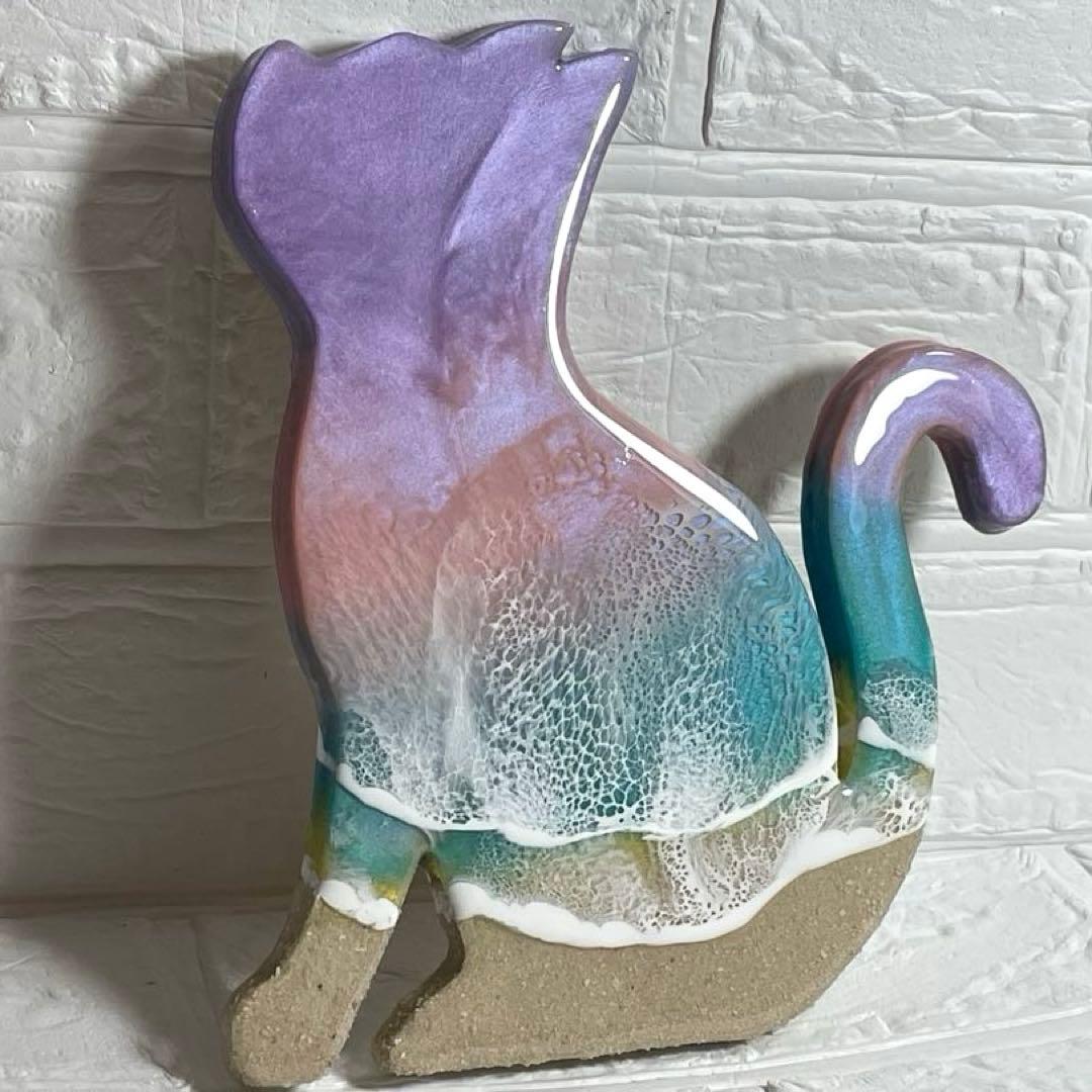 オーシャンレジンアート　海アート　ネコレジン　 オブジェ　ギフト　新築祝い