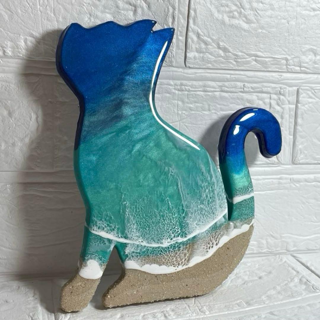 オーシャンレジンアート　海アート　ネコレジン　 オブジェ　ギフト　新築祝い