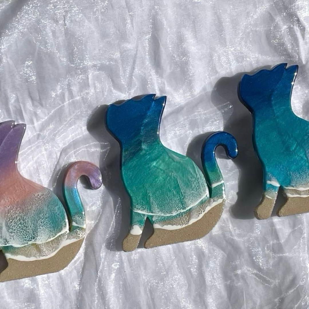 オーシャンレジンアート　海アート　ネコレジン　 オブジェ　ギフト　新築祝い