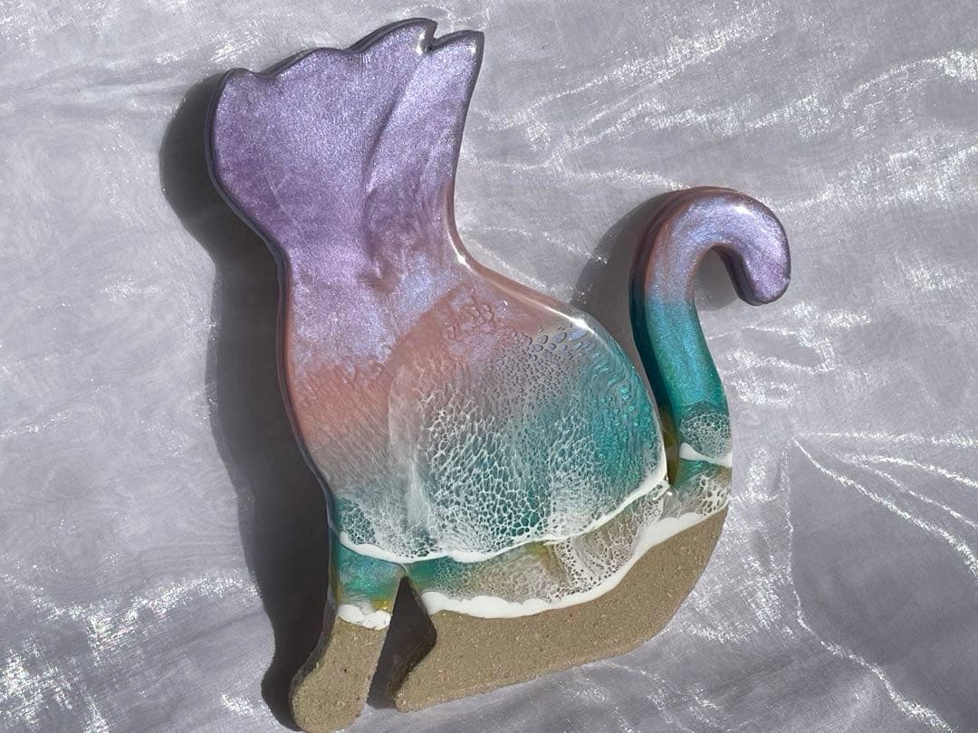 オーシャンレジンアート　海アート　ネコレジン　 オブジェ　ギフト　新築祝い