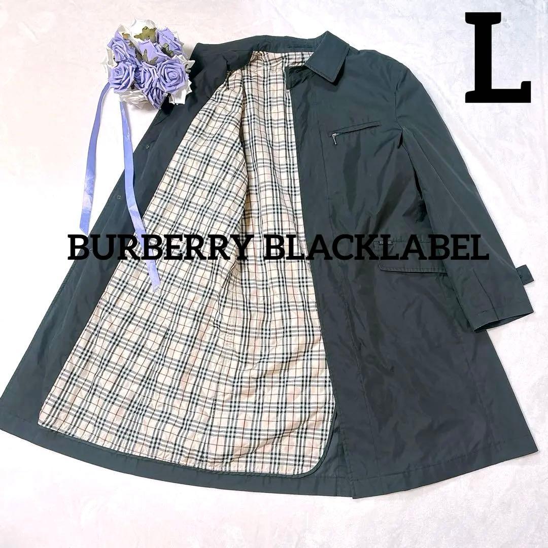 【BURBERRY BLACKLABEL】ステンカラーコート　黒　ノバチェックL