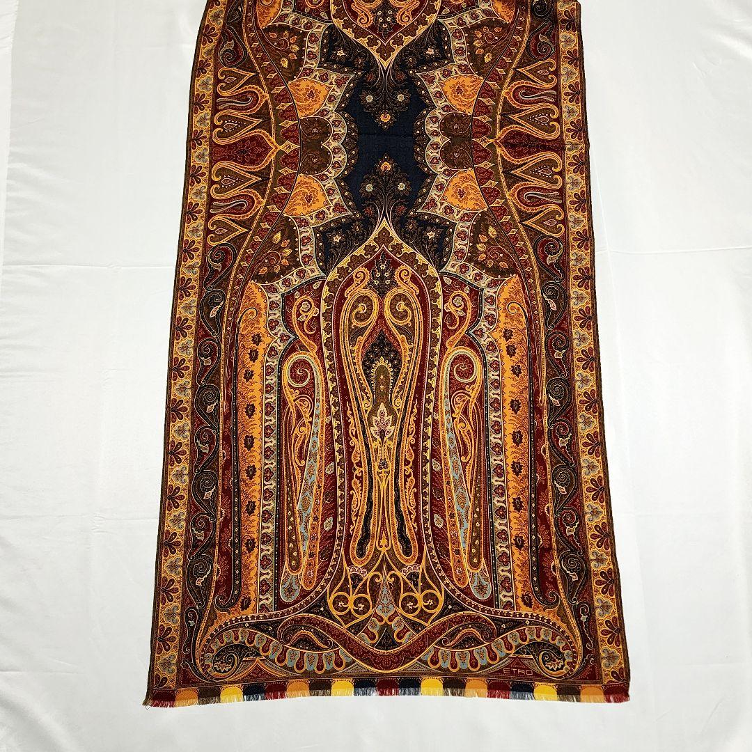 美品★ETRO★ ストール ペイズリー柄 ウール混 レッド ブラウン ブラック.