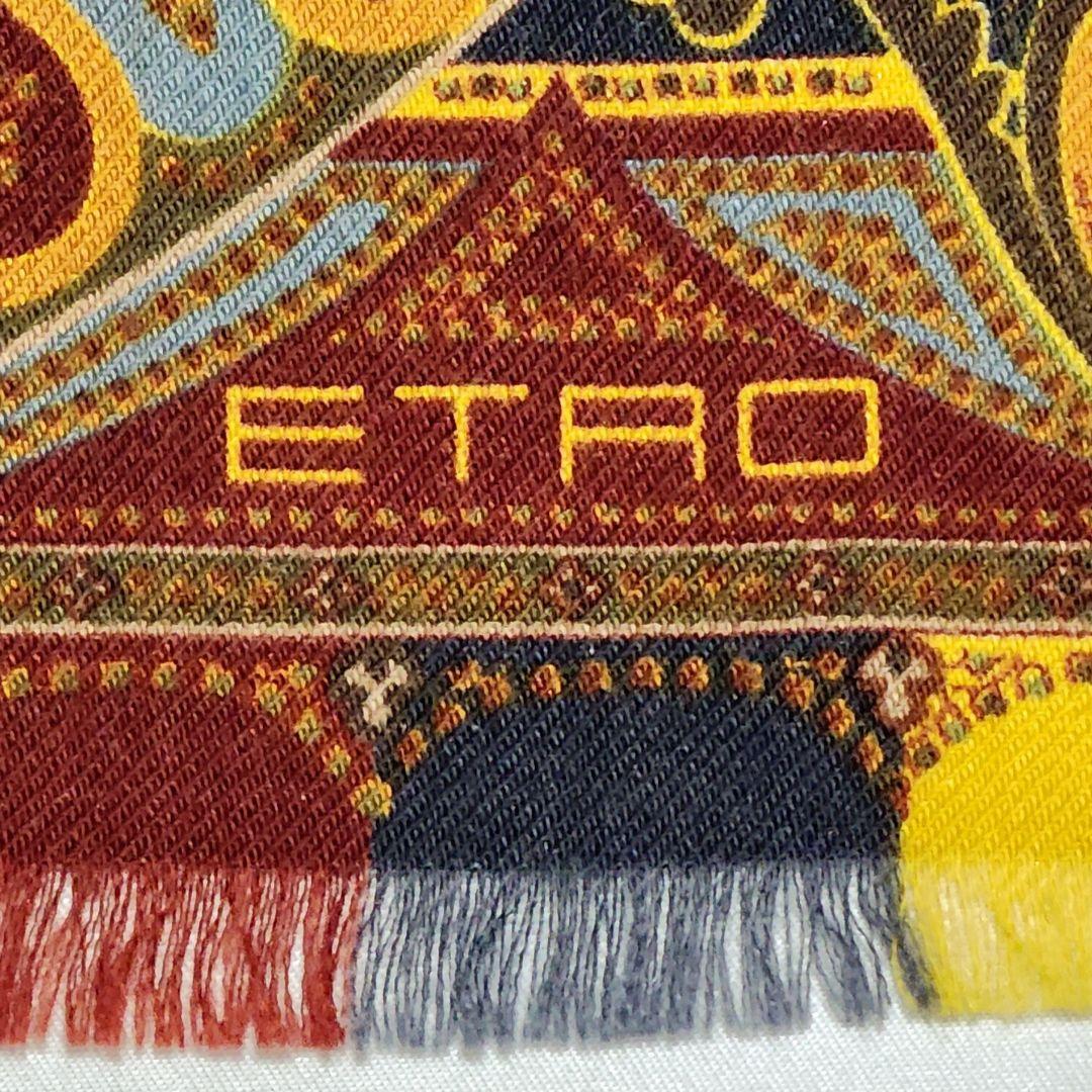 美品★ETRO★ ストール ペイズリー柄 ウール混 レッド ブラウン ブラック.