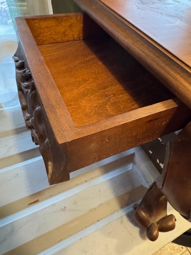 猫脚センターテーブル　英国アンティーク　両サイド引出し付 ビクトリア様式