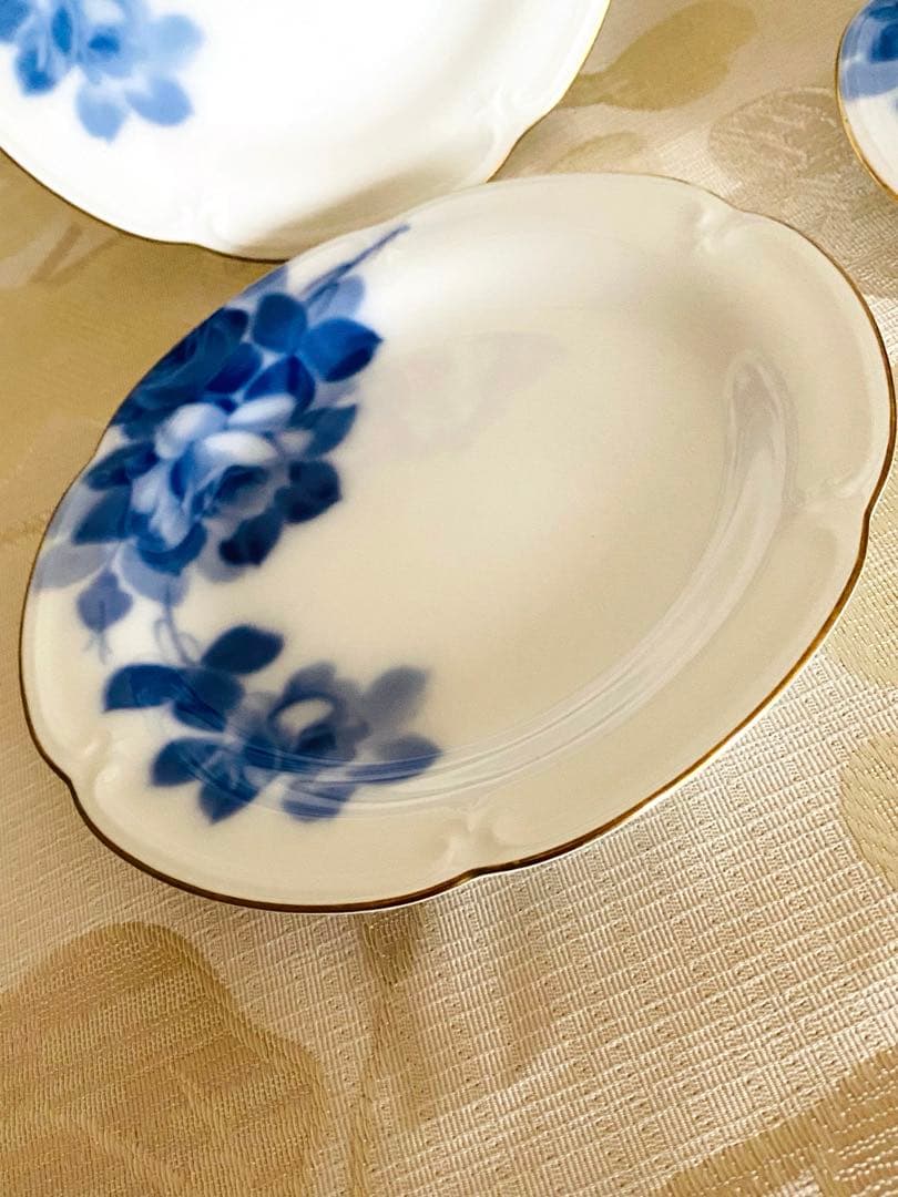 [未使用] 大倉陶園　岡染　ブルーローズ　 銘々皿　5枚