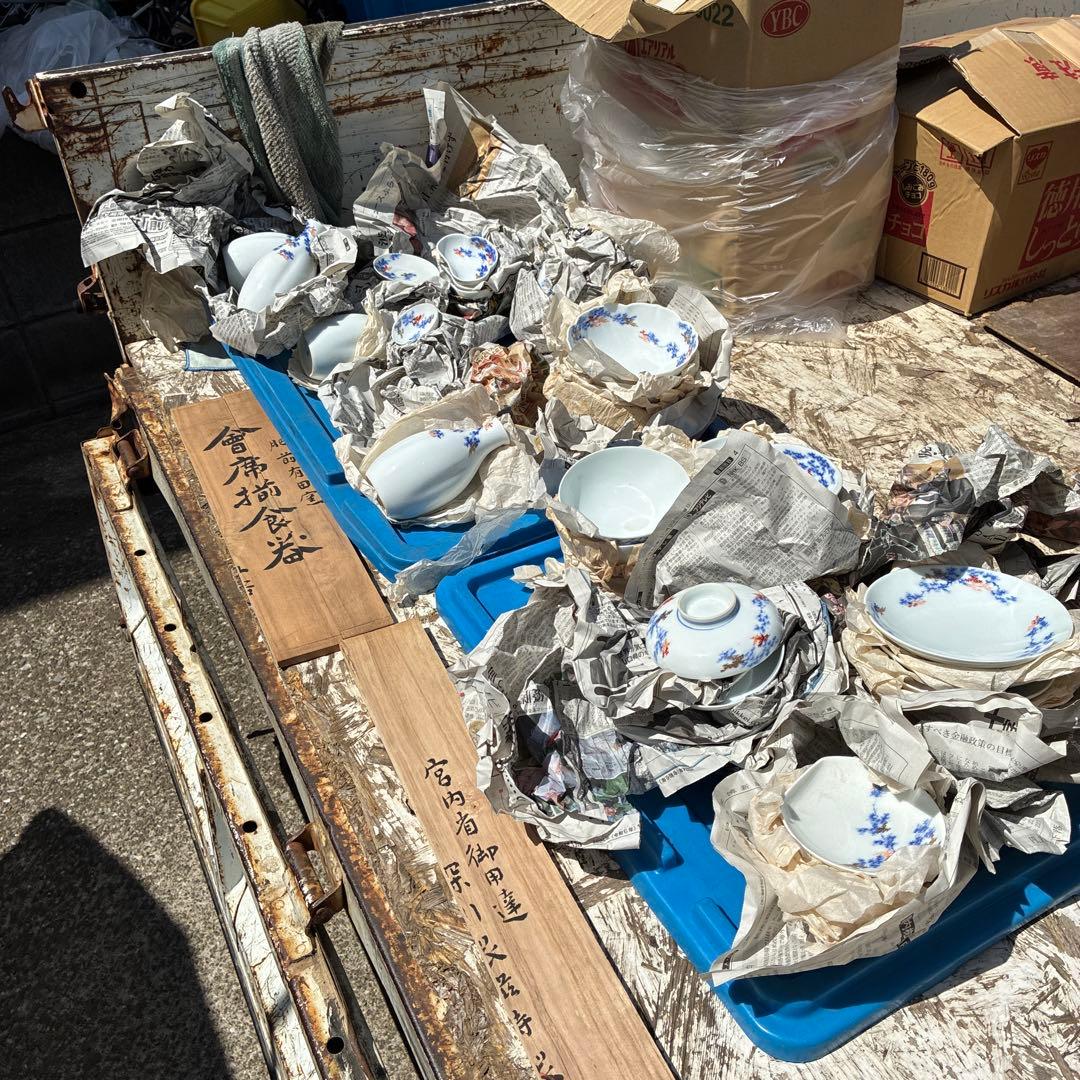 オールド深川青磁もみじ紅葉　皇室御用達　平皿小皿カップセット計54 富士流水裏印