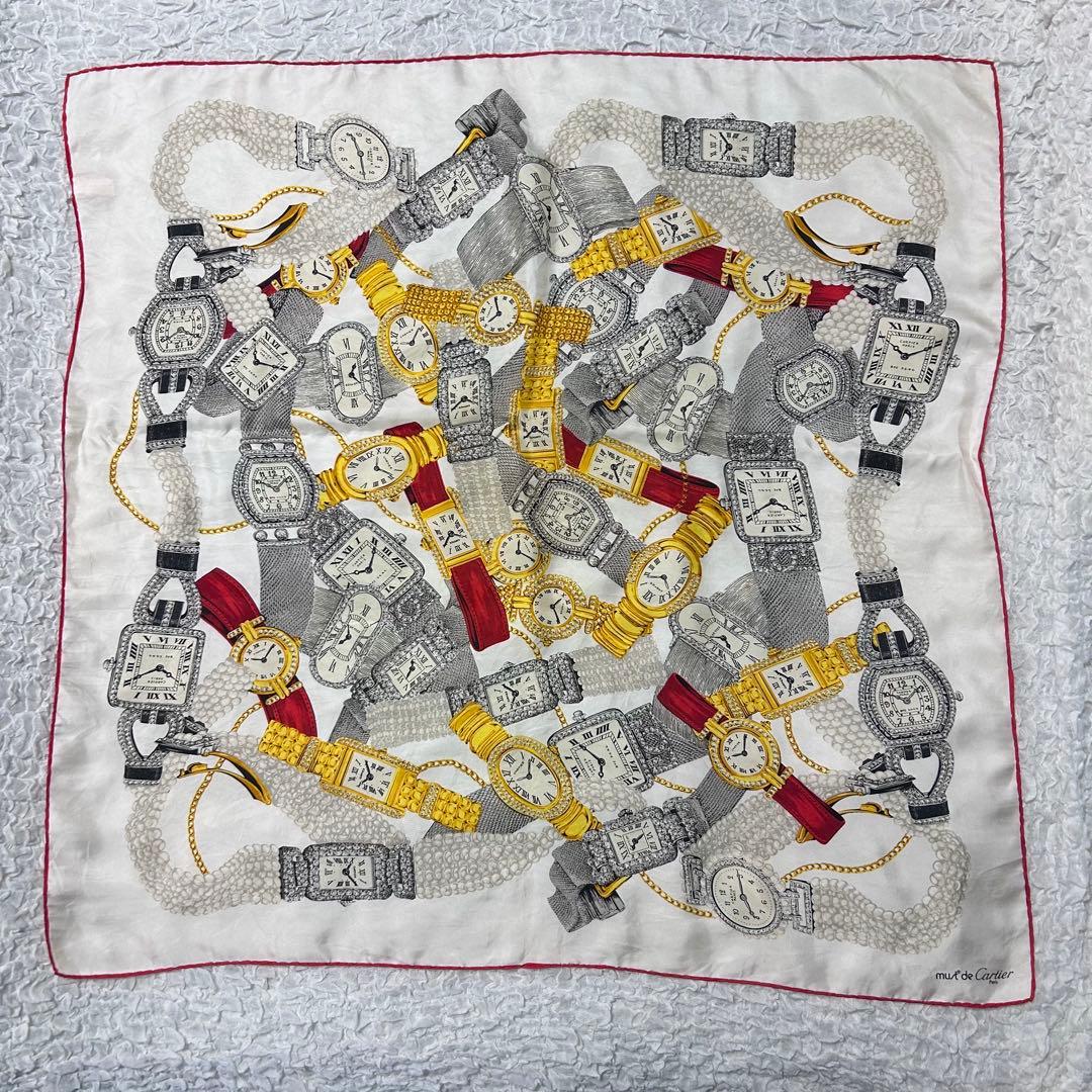 ✨カルティエ スカーフ✨シルク 大判 マストライン 時計柄