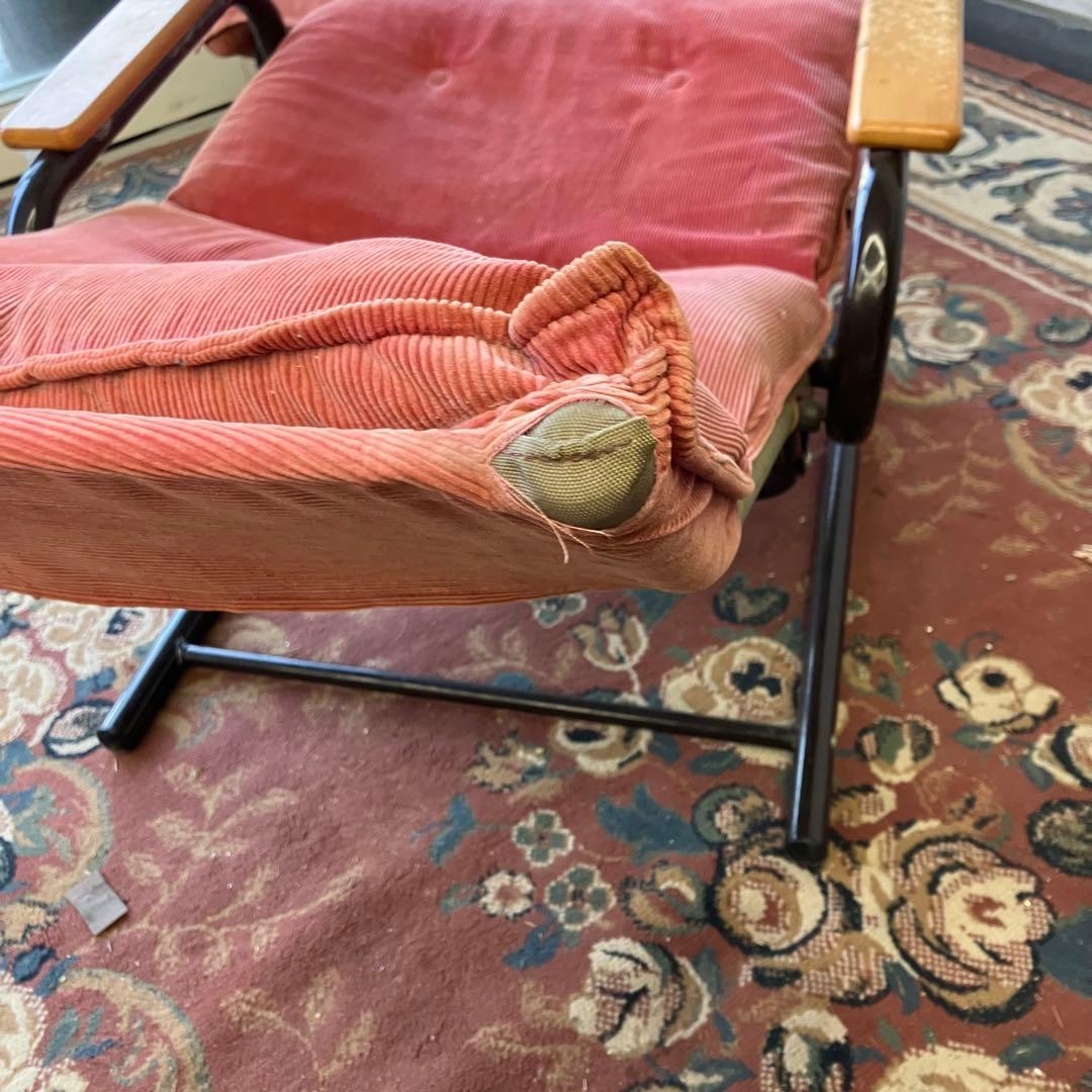 北欧レトロ フクキン ベロアリクライニングチェア アームチェア オットマン付き